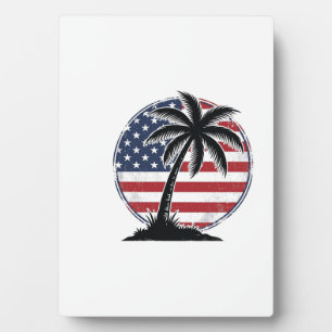 Vintage-Palmenbaum-Amerikanische-Flagge-Sommer-Shi Fotoplatte