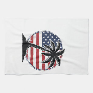 Vintage-Palmenbaum-Amerikanische-Flagge-Sommer-Shi Geschirrtuch