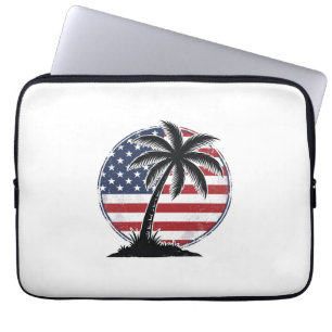 Vintage-Palmenbaum-Amerikanische-Flagge-Sommer-Shi Laptopschutzhülle