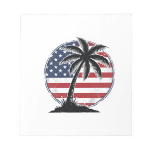 Vintage-Palmenbaum-Amerikanische-Flagge-Sommer-Shi Notizblock