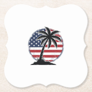 Vintage-Palmenbaum-Amerikanische-Flagge-Sommer-Shi Untersetzer
