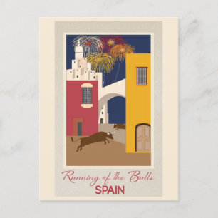 Vintage Pamplona Spanien Lauf der Stiere Reise Postkarte