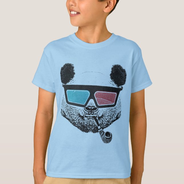 Vintage Panda 3-D-Brille T-Shirt (Vorderseite)