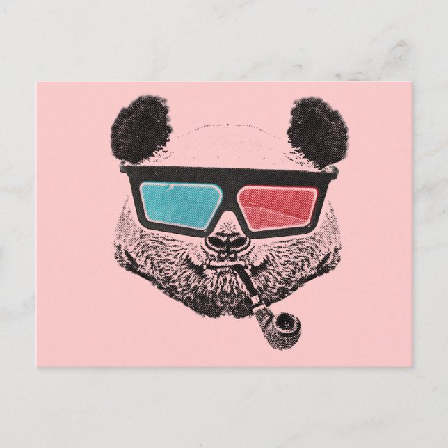 Vintage Panda 3D-Brille Postkarte (Vorderseite)