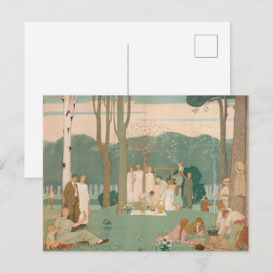 Vintage Panorama-Picknick im Birkenwald Postkarte