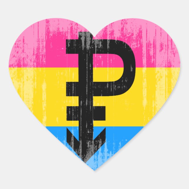 Vintage Pansexual-Flagge Herz-Aufkleber (Vorderseite)