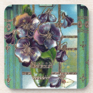 Vintage Pansy-Blume in Vase Getränkeuntersetzer
