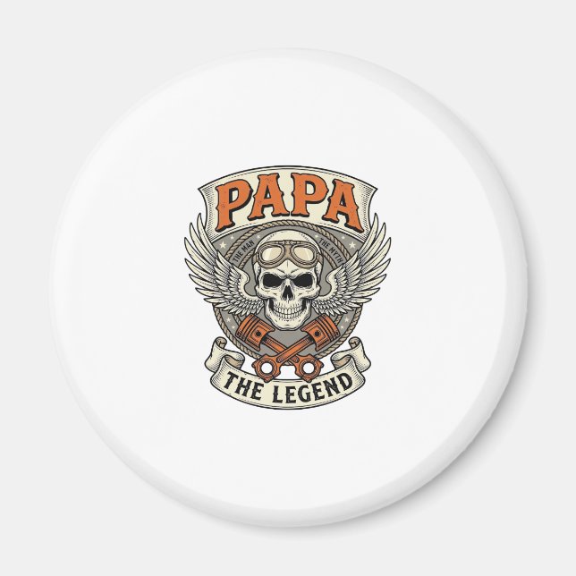 Vintage Papa Biker Skull Legend Magnet (Vorne)