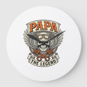 Vintage-Papa-Biker-Totenkopf-Legende Große Wanduhr