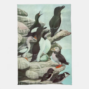 Vintage-Papageientaucher und Wasservögel von Louis Geschirrtuch