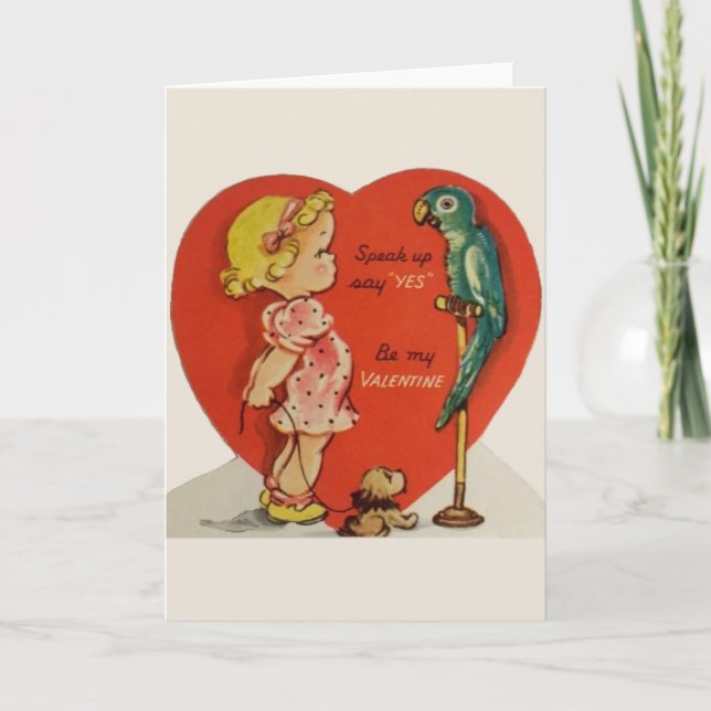 Vintage Papageivalentine-Gruß-Karte Feiertagskarte (Vorderseite)