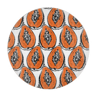 Vintage Papaya Holzkohle Zeichnend Muster. Schneidebrett