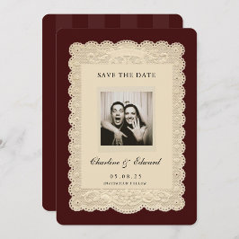 Vintage Paper Lace Burgundy Save the Date Einladung
