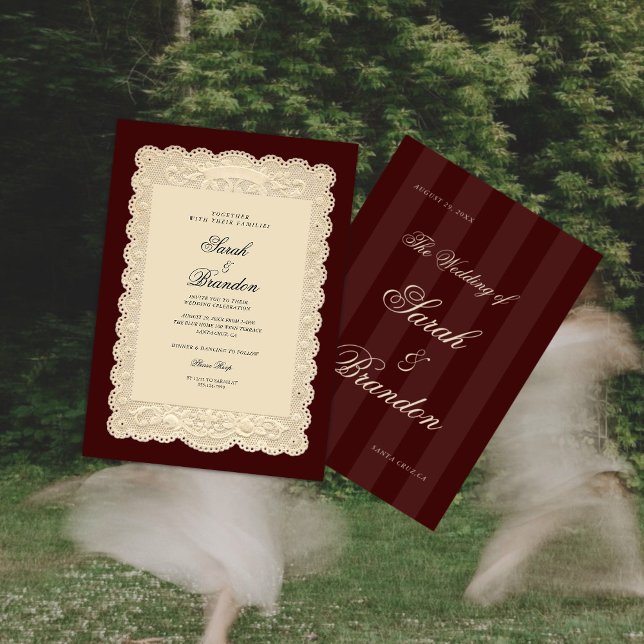 Vintage Paper Lace Burgundy Wedding Invitation Einladung (Von Creator hochgeladen)