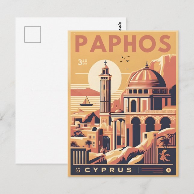 Vintage Paphos-Stadt, Zypern-Urlaubsgeschenk Anden Postkarte (Vorne/Hinten)