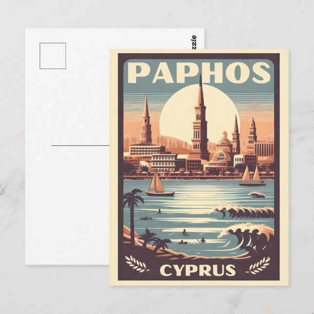 Vintage Paphos-Stadt, Zypern-Urlaubsgeschenk Anden Postkarte (Vorne/Hinten)