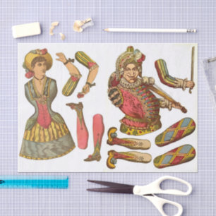 Vintage Papier ausgeschnittene Damen- und Narr-Pup