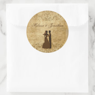 Vintage Papier Braut Bräutigam Hochzeit Es war ein Runder Aufkleber