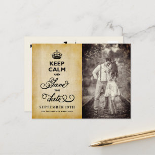 Vintage Papier Keep Calm And Save The Date Lustig Ankündigungspostkarte