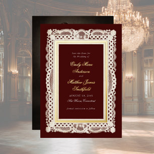 Vintage Papier-Spitze Foto Hochzeit Termin Karte G