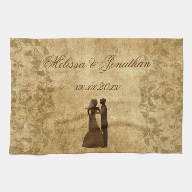 Vintage Papierbräuner Hochzeit einmal Handtuch (Horizontal)