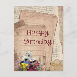 Vintage-Papiere und Blumen Alles Gute zum Geburtst Postkarte
