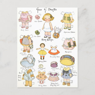 Vintage Papierpuppe Postkarte