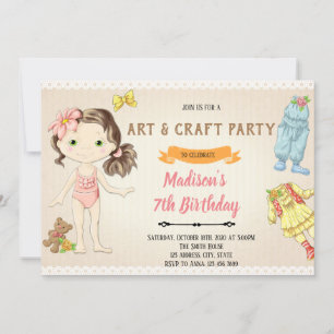 Vintage-Papierpuppe-Teeparty-Geburtstagseinladung Einladung