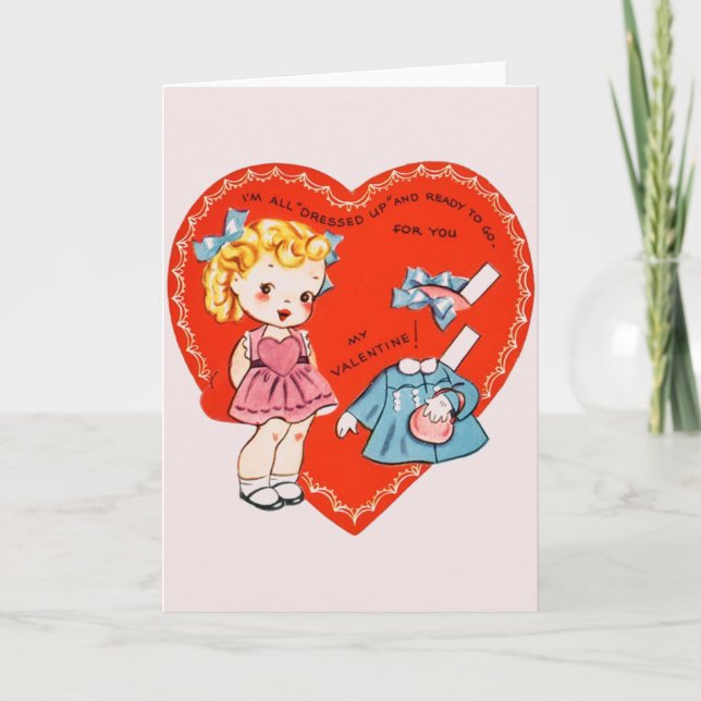Vintage Papierpuppe Valentine Grußkarte Feiertagskarte (Vorderseite)