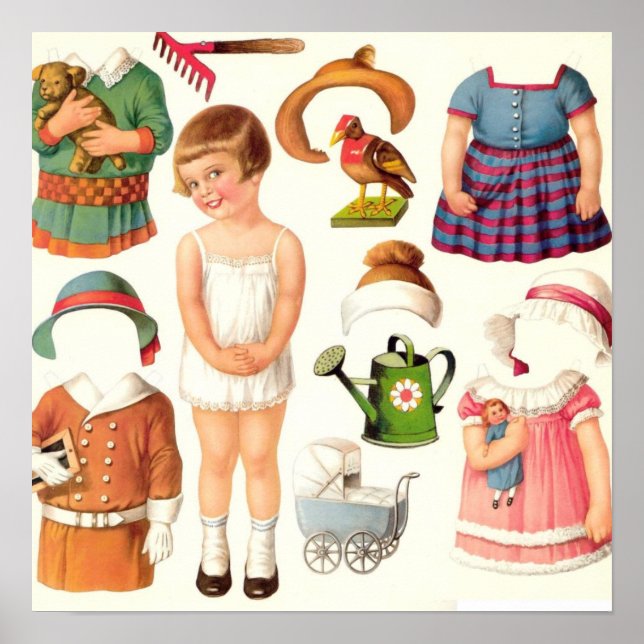 Vintage Papierpuppen Poster (Vorne)