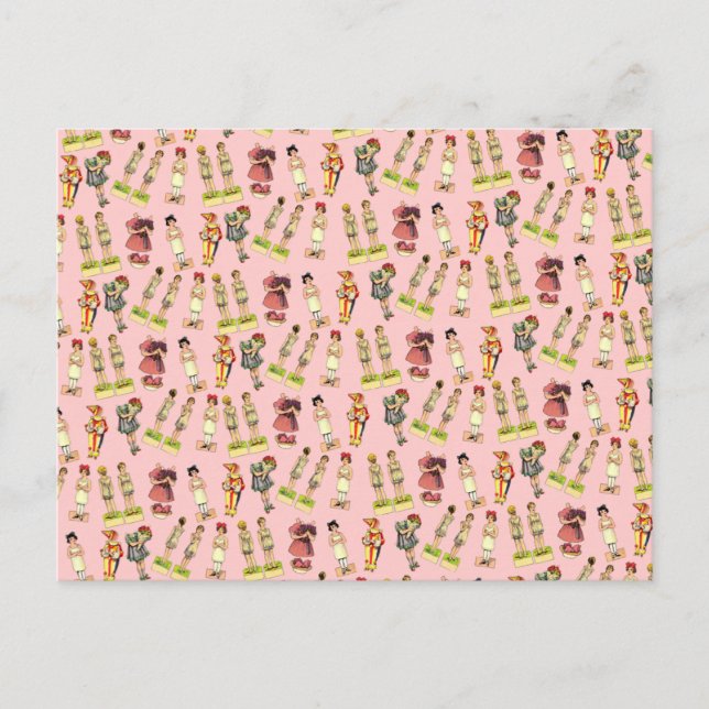 Vintage Papierpuppen Postkarte (Vorderseite)