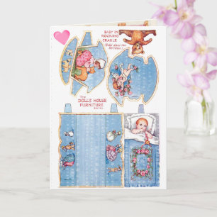 Vintage Papierpuppen von Kleinem Mädchen und Baby Karte