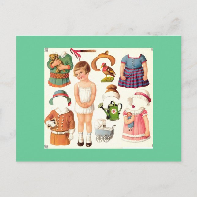 Vintage Papierpuppenkarten Postkarte (Vorderseite)