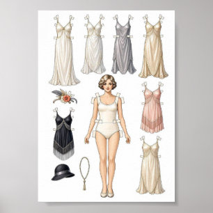 Vintage-Papierschneidepuppen-Aktivität für Mädchen Poster