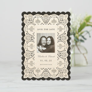 Vintage-Papierspitze Schwarz Save the Date Einladung
