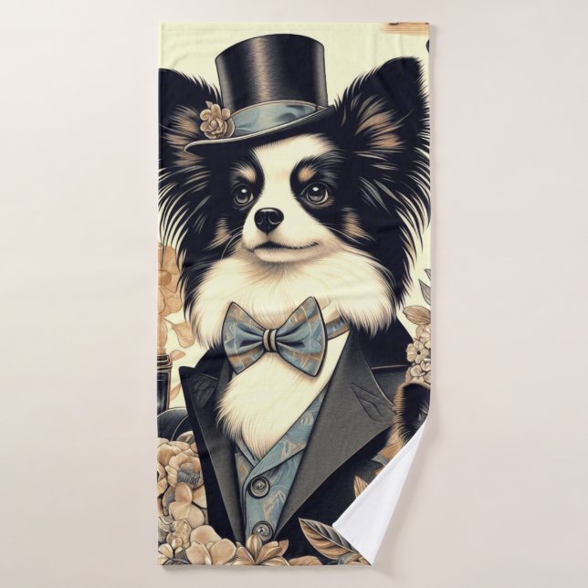 Vintage Papillon Dog Illustration Badehandtuch (Badehandtuch)
