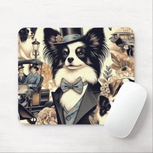 Vintage Papillon Dog Illustration Mousepad