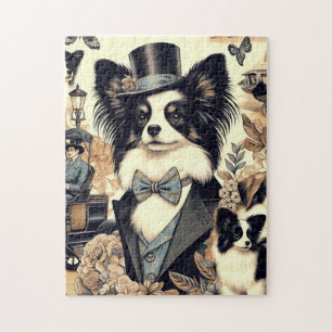 Vintage Papillon Dog Illustration Puzzle