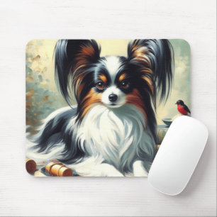 Vintage Papillon Dog-Malerei Mousepad
