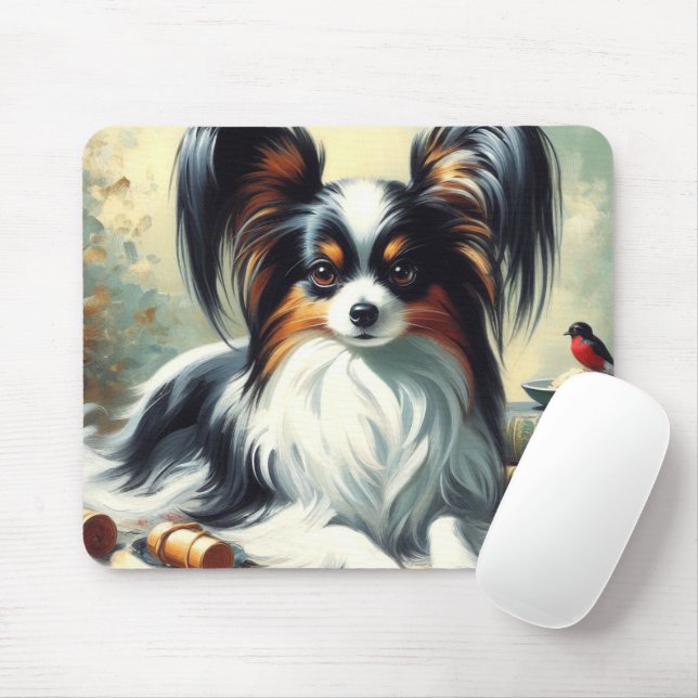 Vintage Papillon Dog-Malerei Mousepad (Mit Mouse)