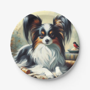 Vintage Papillon Dog-Malerei Pappteller
