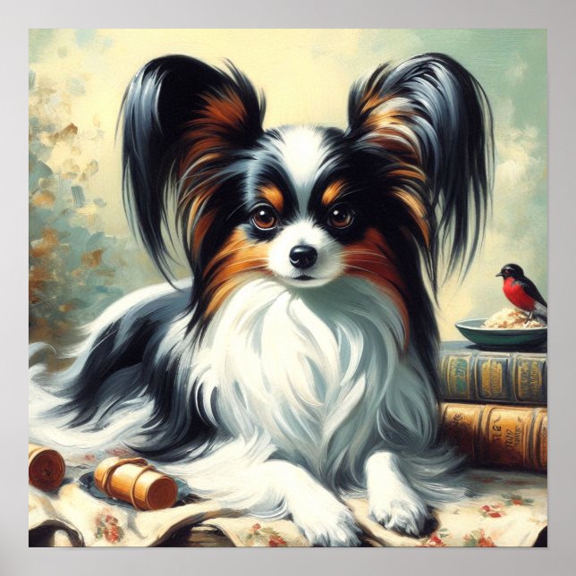 Vintage Papillon Dog-Malerei Poster (Vorne)