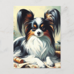 Vintage Papillon Dog-Malerei Postkarte