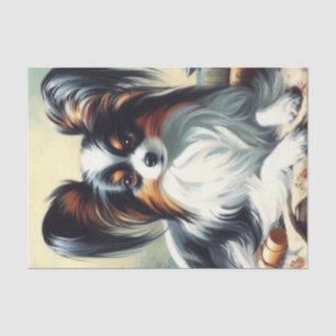 Vintage Papillon Dog-Malerei Seidenpapier