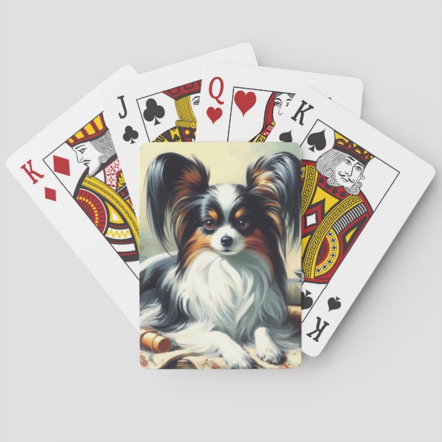 Vintage Papillon Dog-Malerei Spielkarten (Rückseite)