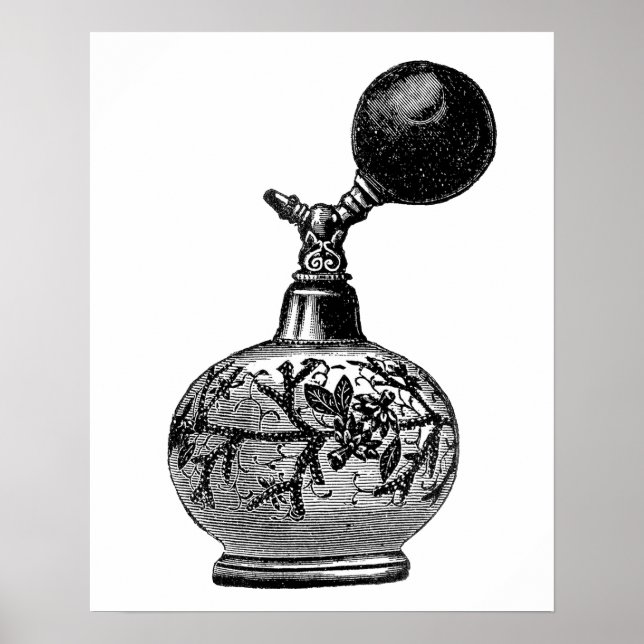 Vintage Parfüm-Illustration in Schwarzweiß Poster (Vorne)
