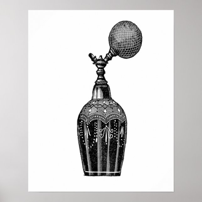 Vintage Parfüm-Illustration in Schwarzweiß Poster (Vorne)