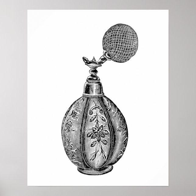 Vintage Parfüm-Illustration in Schwarzweiß Poster (Vorne)