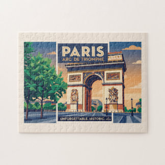 Vintage-Paris-Arc-de-Triomphe-Reiseposter Puzzle