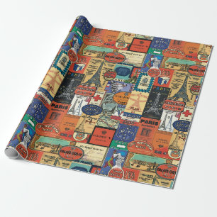 Vintage Paris Aufkleber Geschenkpapier